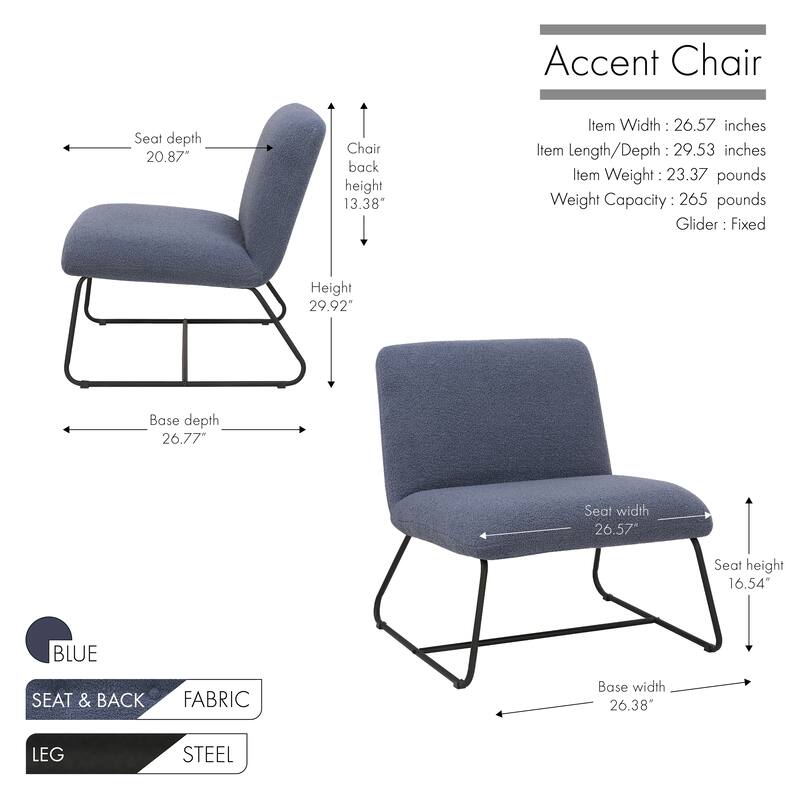 Porthos Home Sela Accent Chair, Fabric Upholstery, Steel Sled Legs