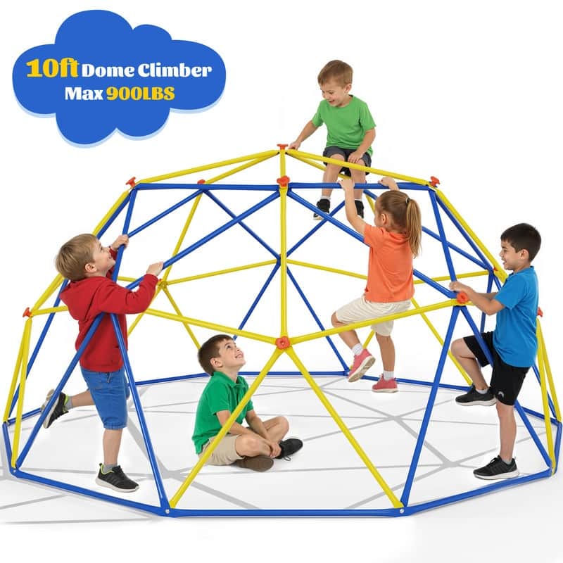 10FT Geometric Climbing Dome Climber Playground for Kids 3-10, Climbing Toys for Kids - N/A - Blue+Yellow