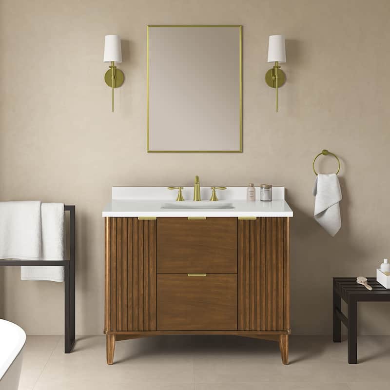 Gabi Bathroom Vanity with White Engineered Stone Top - 42" - Warm Walnut