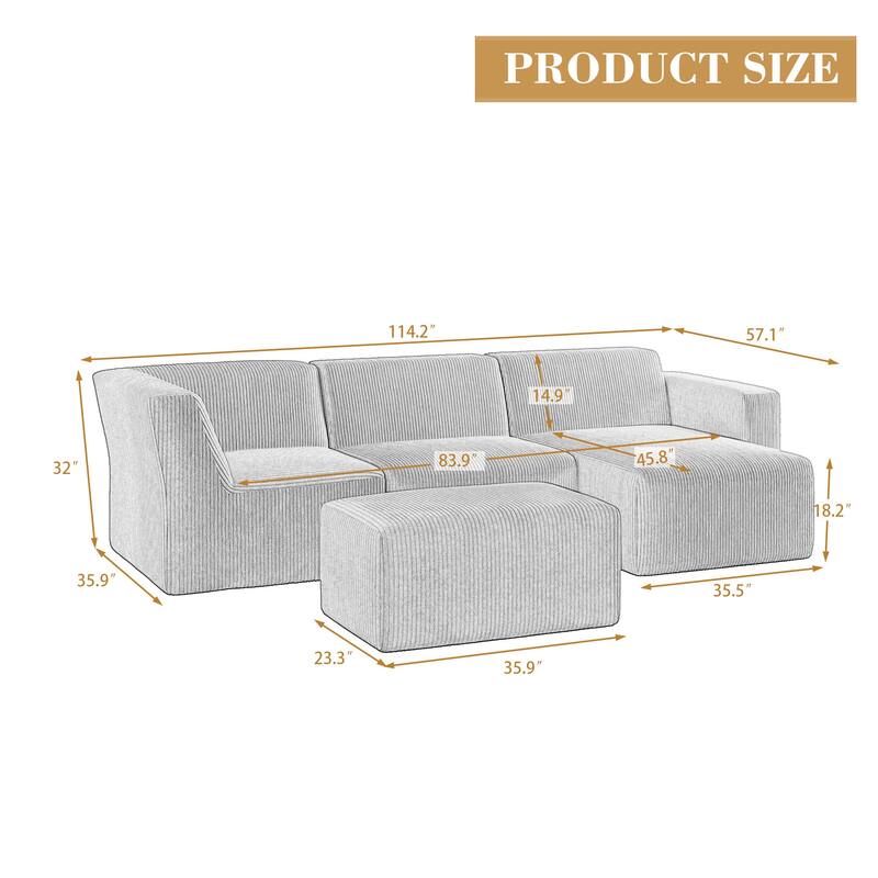 Modular Sectional Sofa 4-seater Oversized Chaise Lounge Couch for Living Room