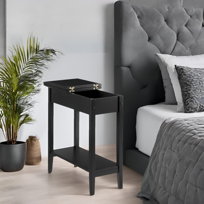 Wooden Flip-Top Side Table with Spacious Storage, Compact Space-Saving Design and Convenient Shelf