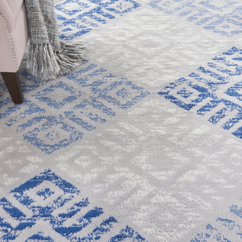 Nourison Whimsicle Boho Geometric Grey Blue Area Rug