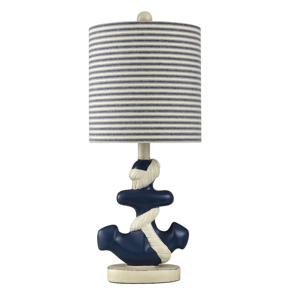 Montauk Molded Nautical Anchor Table Lamp - Navy and White Finish - Navy Blue and White Fabric Shade