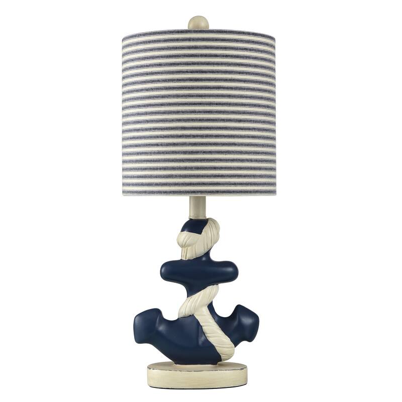 Montauk Molded Nautical Anchor Table Lamp - Navy and White Finish - Navy Blue and White Fabric Shade - Blue