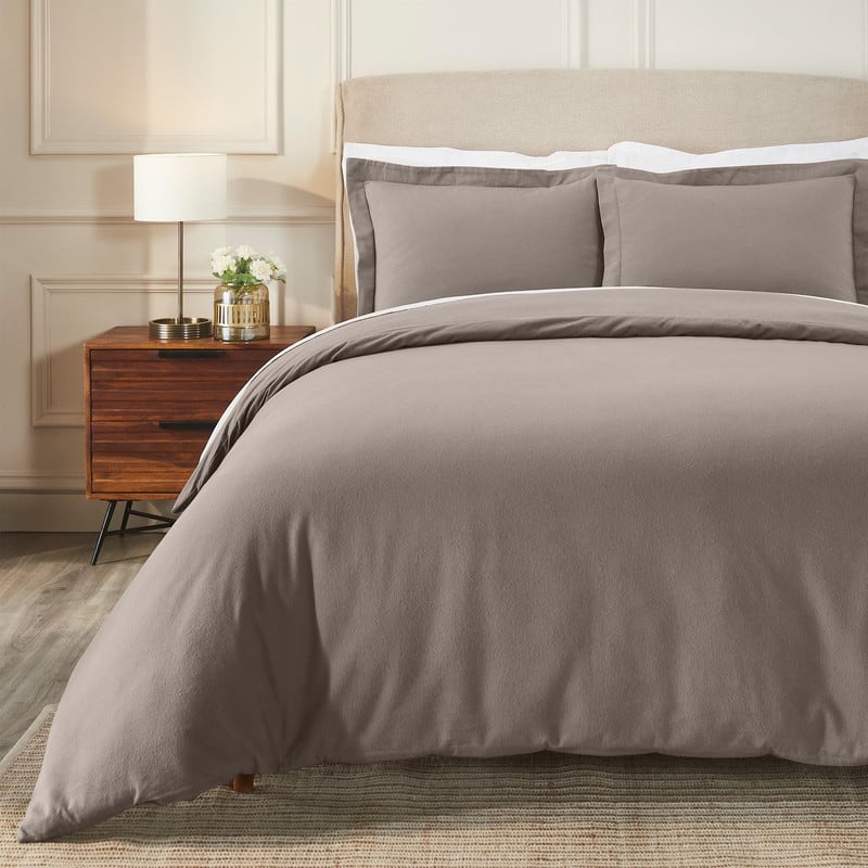 Superior Classic Solid Flannel Cotton Duvet Cover Set - Full - Queen - Grey