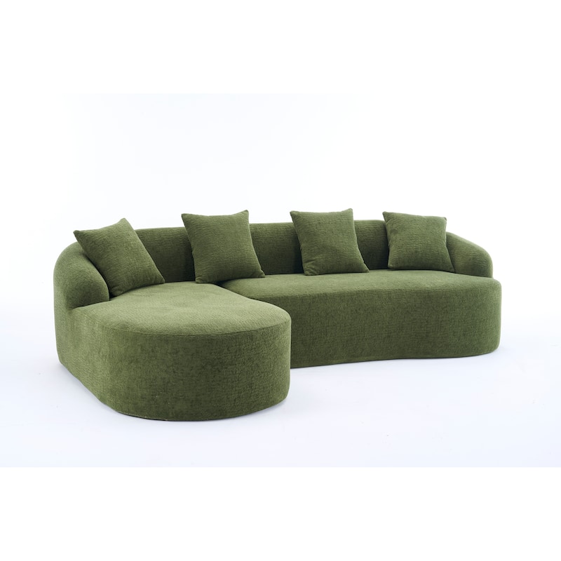 98.4" Chenille L-Shaped 3-Seater Sofa with Chaise Lounge and 4 Pillows