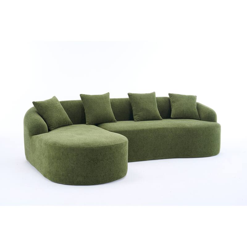 L-Shaped Sectional Sofa with Curved Chaise, Chenille Boneless Cloud Sofa, Modular 4-Seater Sofa with 4 Throw Pillows