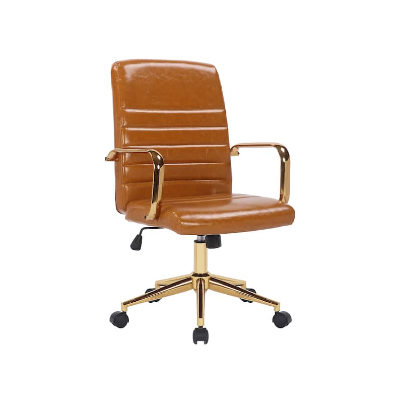 Porthos Home Franco Swivel Office Chair, PU Leather, Roller Wheels - Brown-19 inches chair back height