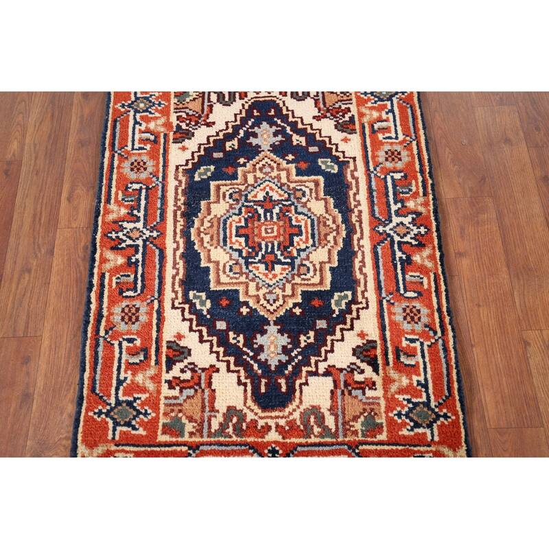 Navy Blue Heriz Serapi Accent Rug Hand-Knotted Oriental Wool Carpet - 2'0" x 3'0"