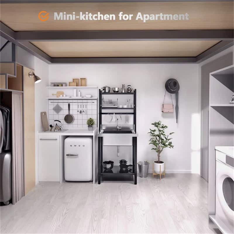 ingle Bowl 304 Stainless Steel Sink Restaurant Kitchen with Shelves