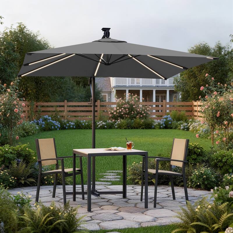 Sonkuki Outdoor 8.2x8.2FT LED lighted Patio Offset umbrella for Garden