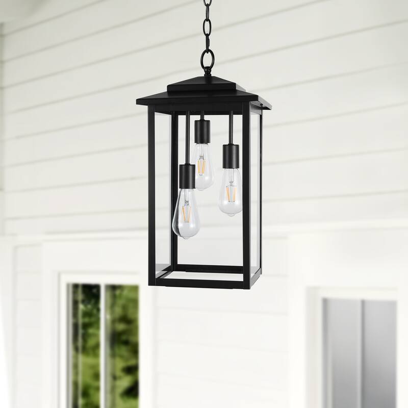 3-Light Large Outdoor Hanging Pendant Light with Glass