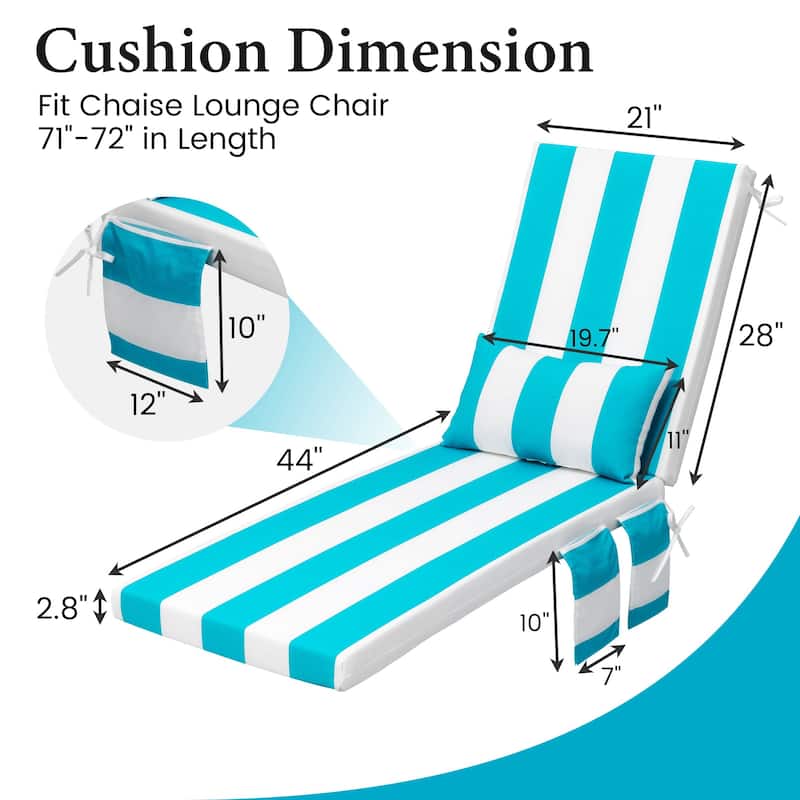 Outdoor Patio Chaise Lounge Chair Seat Cushions with Pillow