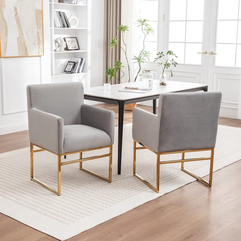 SEYNAR Modern Velvet Accent Arm Dining Chair Set of 2 with Metal Legs