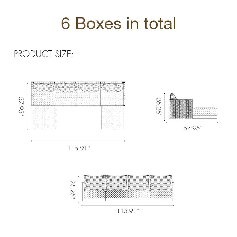 PURPLE LEAF Santorini 6 Piece Grey Patio Sectional Sofa Set with Ottoman Cushions Poolside Garden Outdoor Conversation Sets