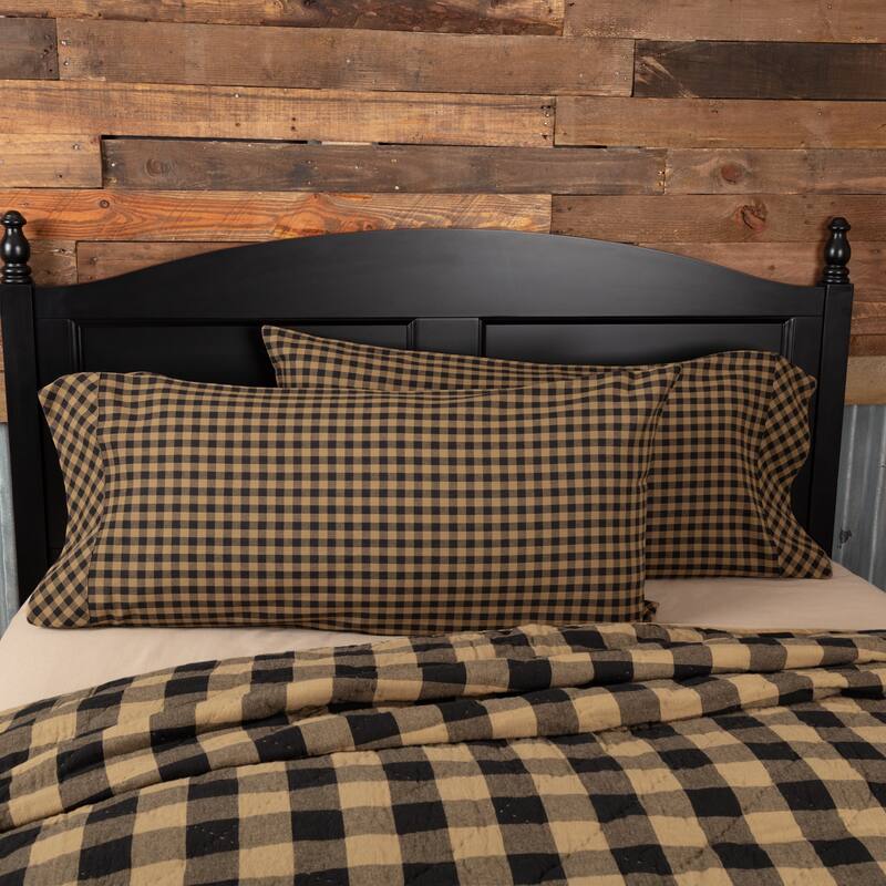 Black Check King Pillow Case Set of 2 21x40 - Tan - King