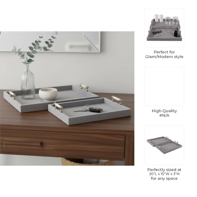 Wood Trays Rectangular Accent Ottoman Styling (Set of 2) - 18/20" Gray - 20.0"