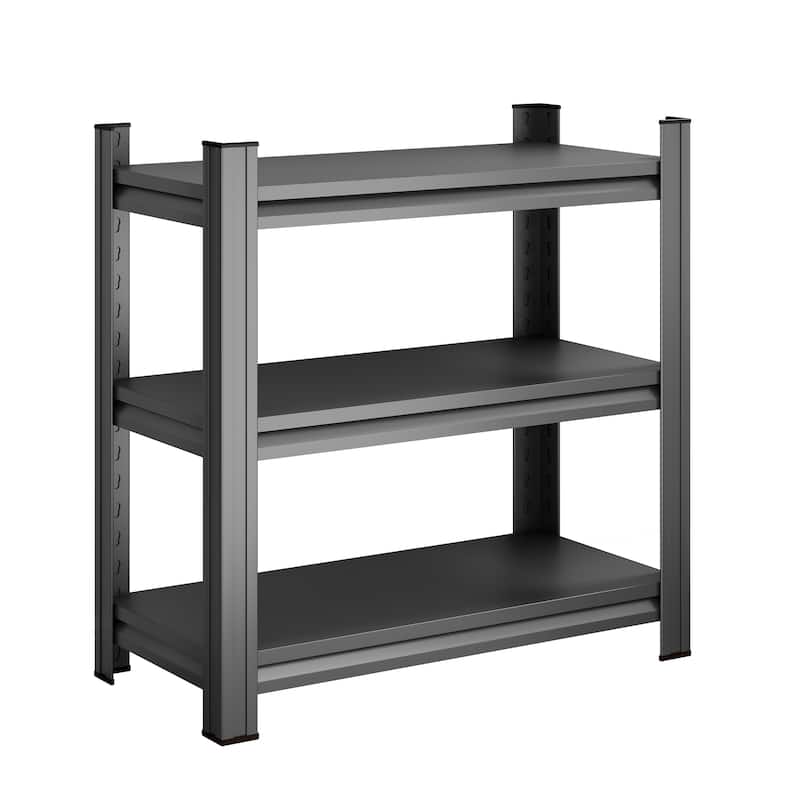 3 Tier Metal Shelf, 31.50 Inch High Freestanding Shelf, Adjustable Divider Unit, Black, Need to Assemble
