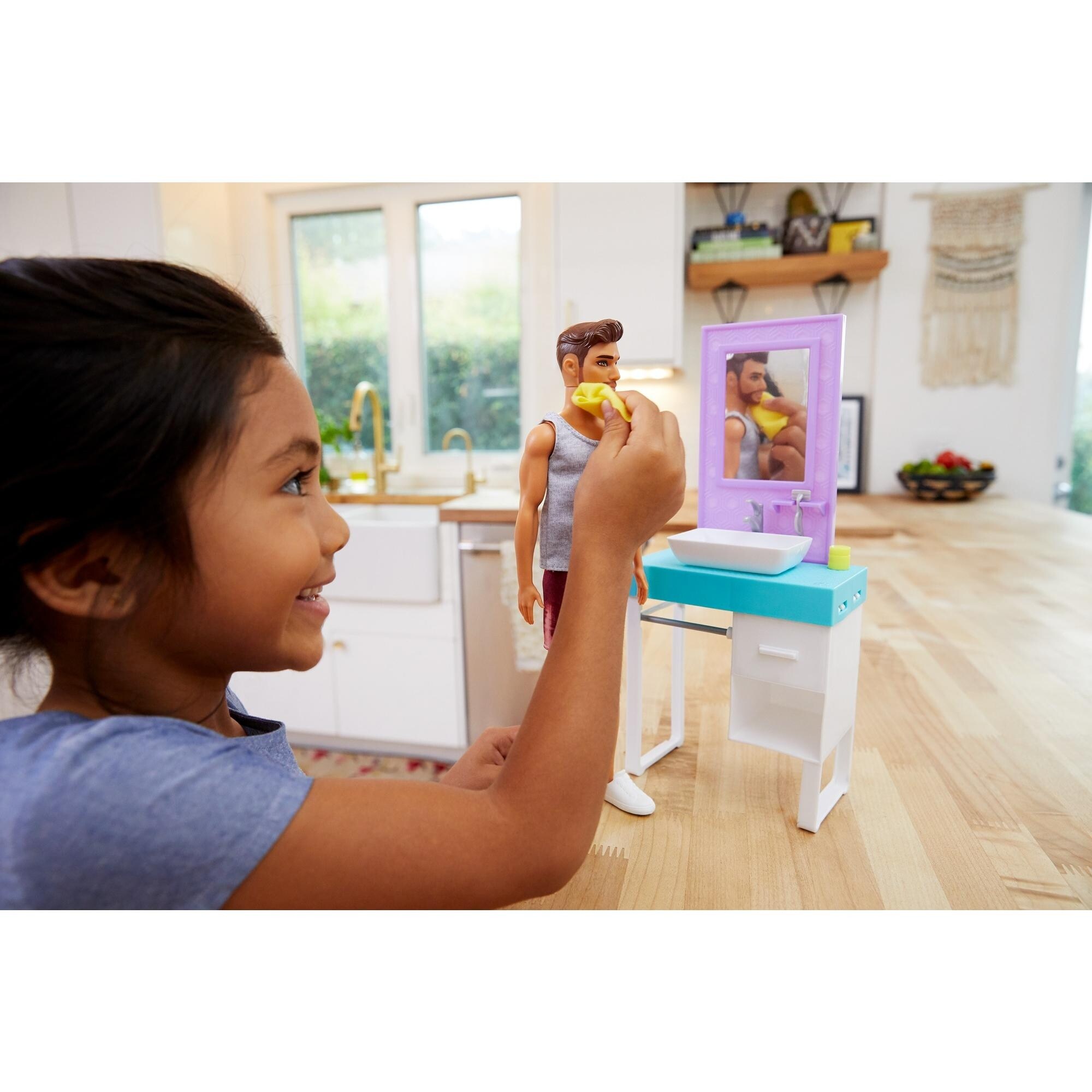 Bathroom Themed with Shaving Ken and Sink Mirror Doll Playsets