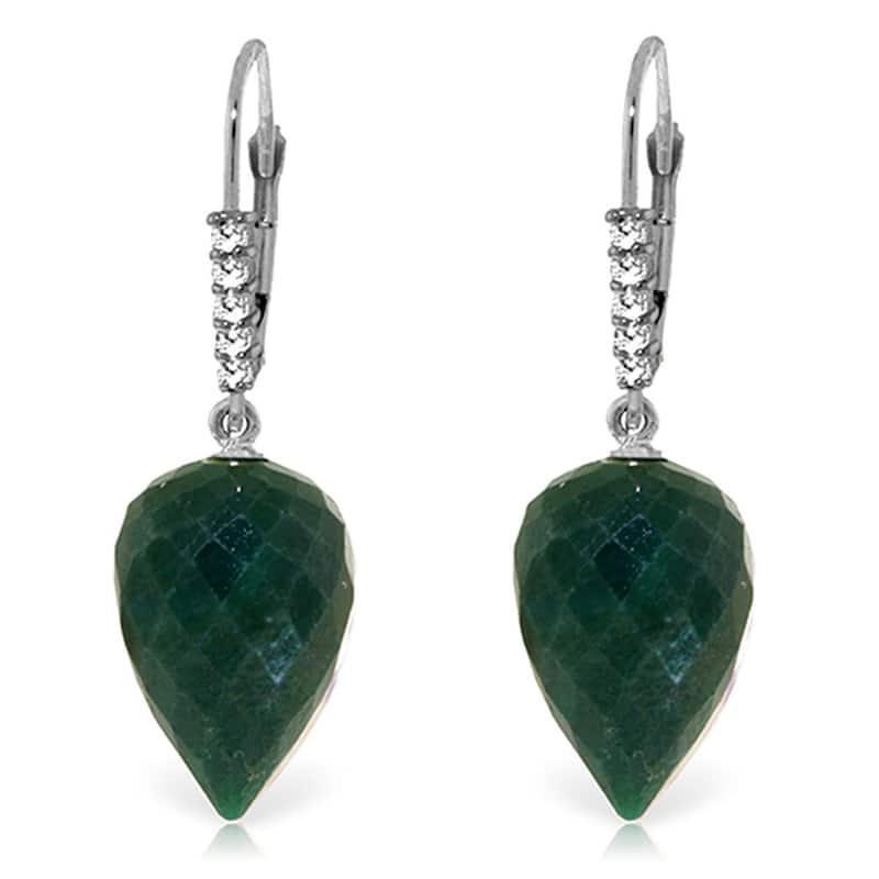 25.95 Carat 14K Solid Gold Drop Briolette Emerald Diamond Earrings - White