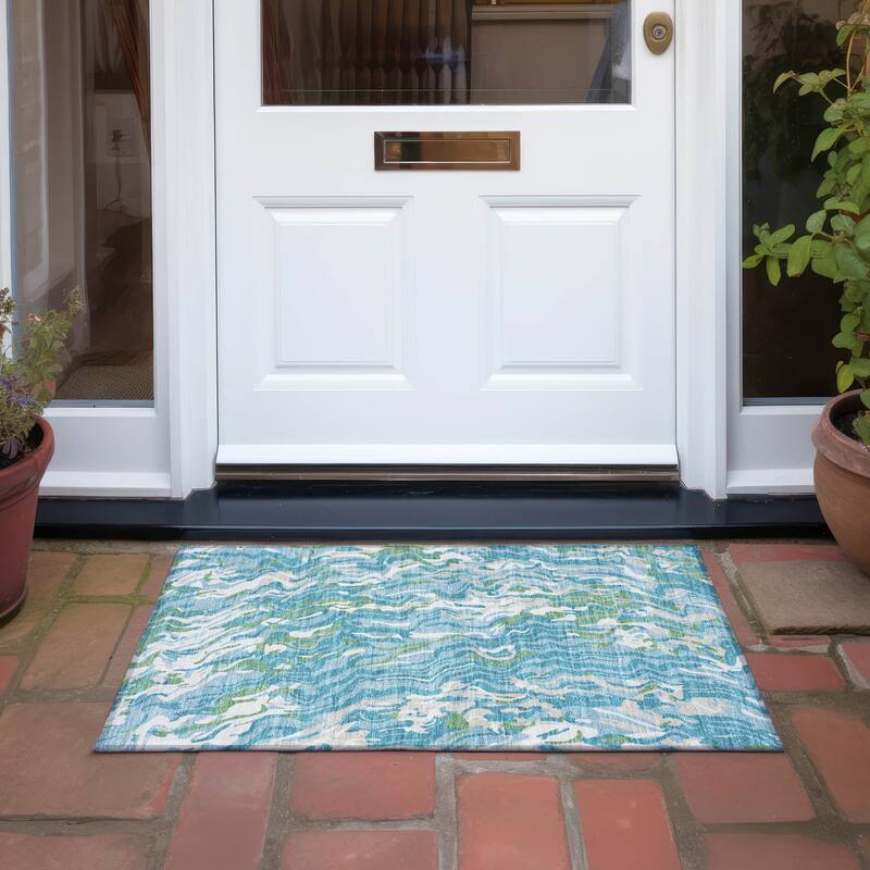 Machine Washable Indoor/ Outdoor Abstract Flow Chantille Rug