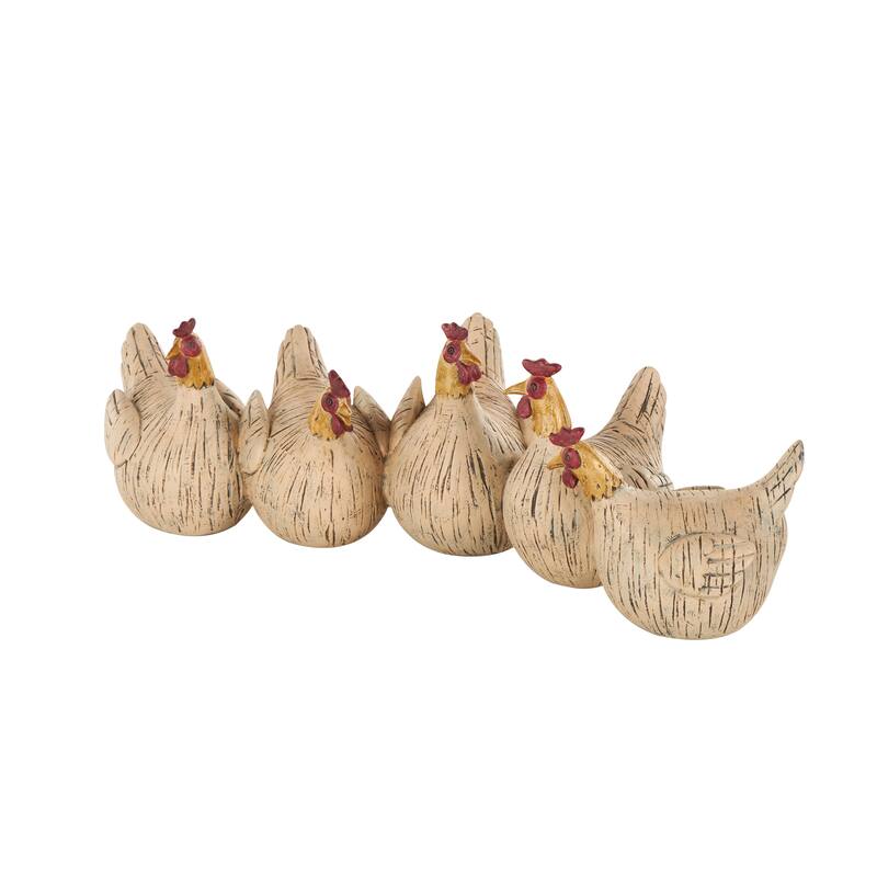 Beige Polystone Chicken Decorative Sculpture with Gold Heads