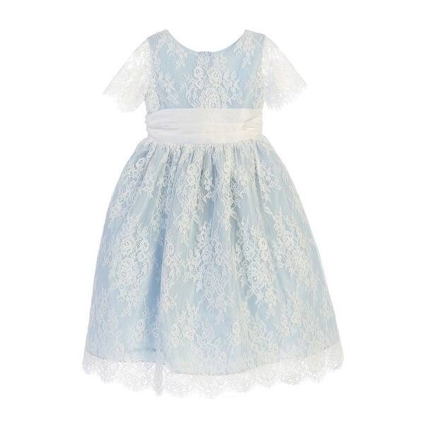 Shop Sweet Kids Girls Blue French Lace Dupioni Junior Bridesmaid