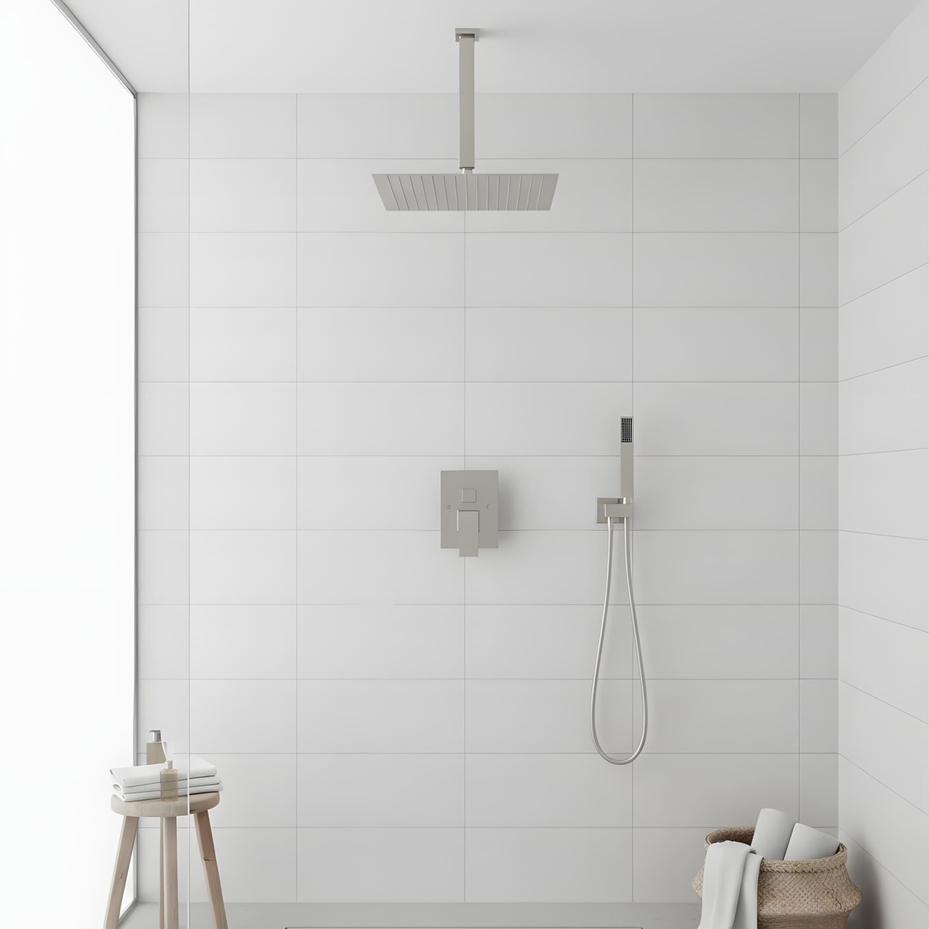 12" Ceiling-Mounted Square Shower and Handheld Showerhead Set