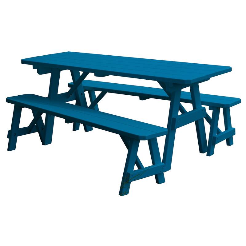 Pine 6' Traditional Picnic Table with 2 Benches - Caribbean Blue