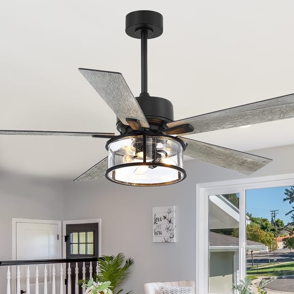 52 IN Black Farmhouse Ceiling Fan with 3-Light Remote - Bed Bath ...