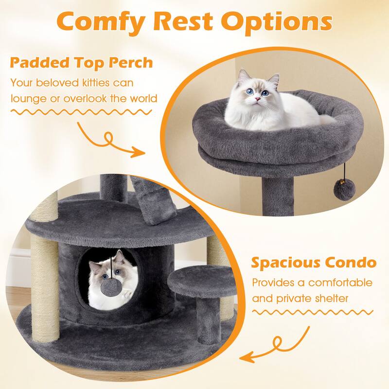 Gymax Cat Tree for Adult Cats Multi-level Kitty Tower w/ Condo Padded