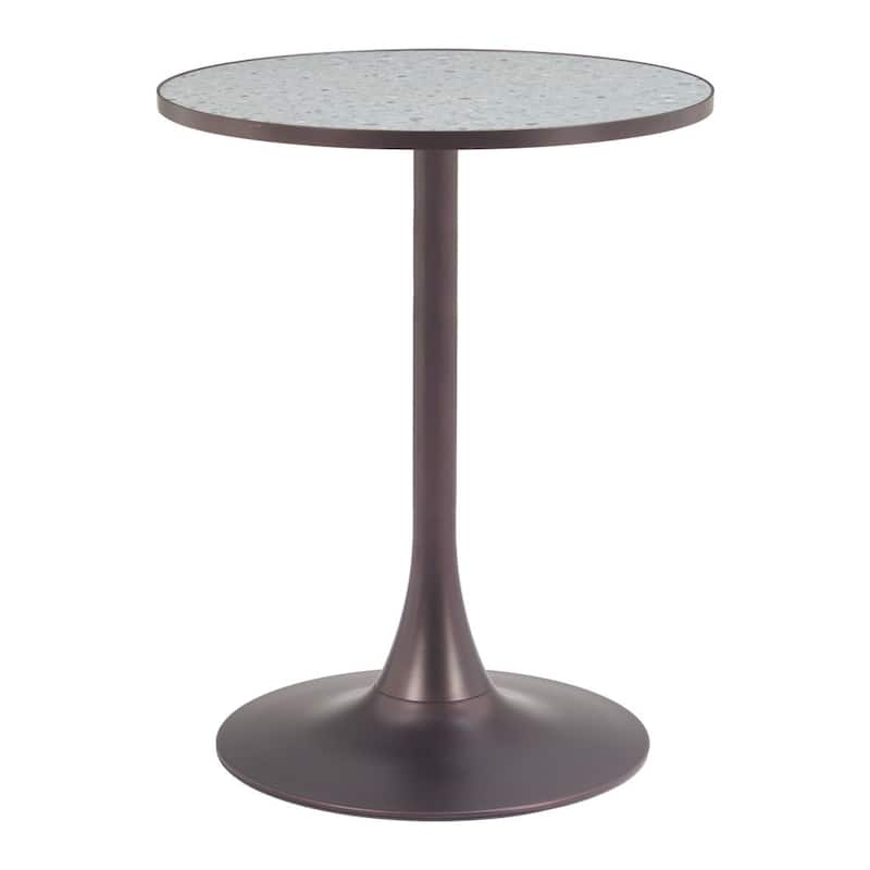 HomeRoots 24" Gray and Bronze Wood and Steel Pedestal Base Round Top Dining Table - 24.00 in. x 29.90 in. x 24.00 in.