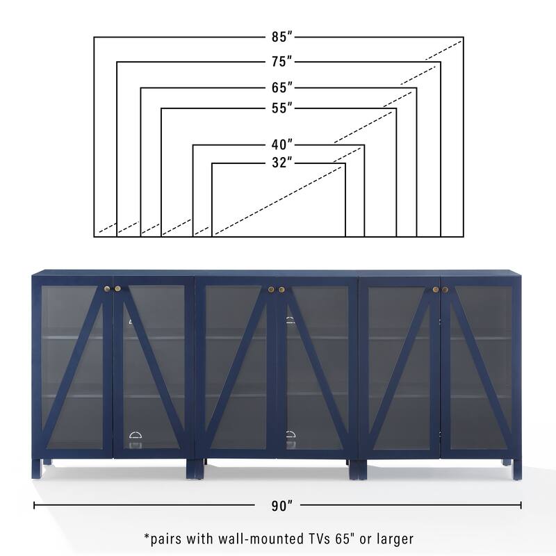 Crosley Cassai 3Pc Media Storage Cabinet Set
