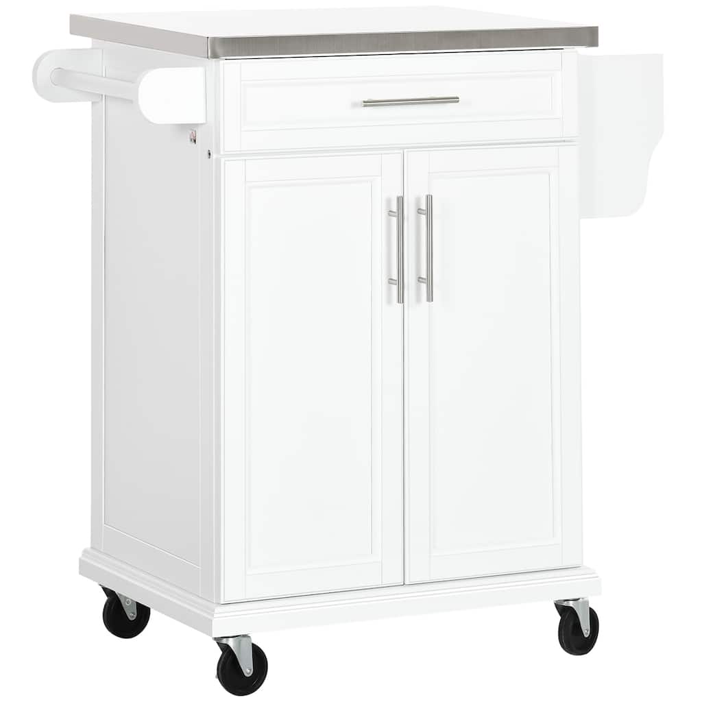 Kitchen Island on Wheels, Rolling Kitchen cart with Stainless Steel Countertop, Drawer, Towel Rack and Spice Rack
