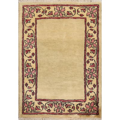 Geometric Oriental Wool Gabbeh Kashkoli Area Rug Hand-knotted Carpet - 1'11" x 2'6"