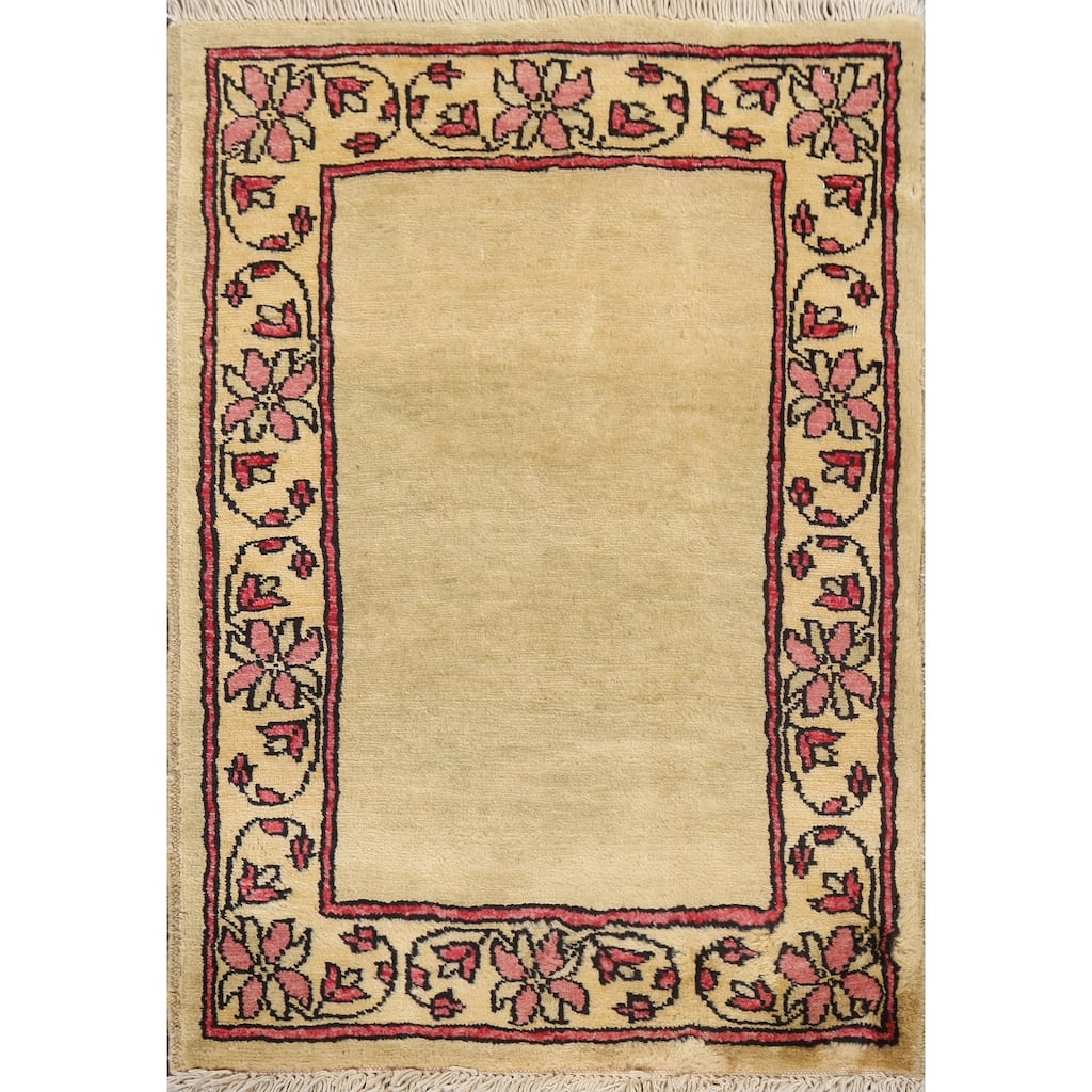 Geometric Oriental Wool Gabbeh Kashkoli Area Rug Hand-knotted Carpet - 1'11" x 2'6"