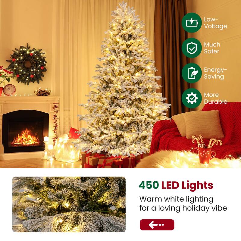 Costway 4.5 FT/6FT/7FT Pre-Lit Christmas Tree Snow Flocked Hinged Xmas