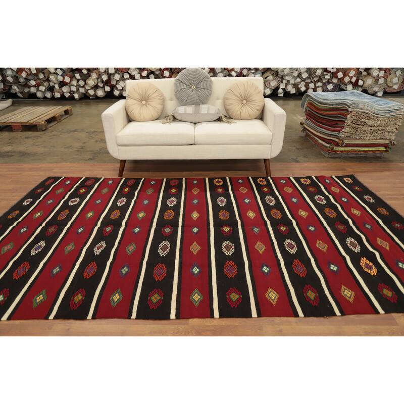 Hand Woven Oriental 100% Wool Carpet Southwestern Tribal Red Kilim Area Rug - 10' 0'' X 5' 10''
