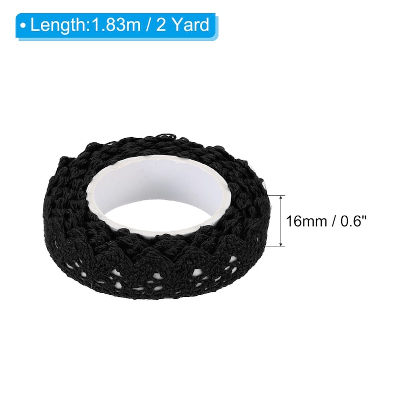 3pcs 0.6" Wide 2 Yards Self-Adhesive Lace Tape Ribbon Stickers - Black