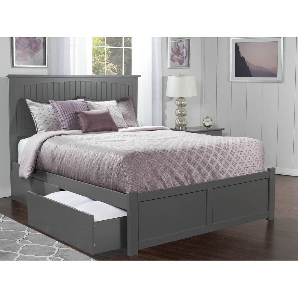 Nantucket King Platform Bed with 2 Drawers in Grey