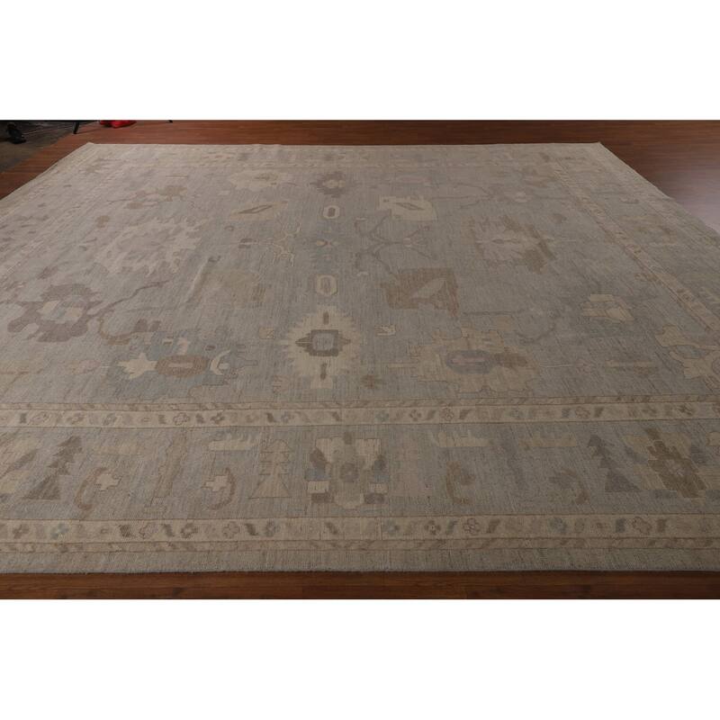 Vegetable Dye Floral Oushak Turkish Rug Handmade Wool Carpet - 9'10"x 14'3"