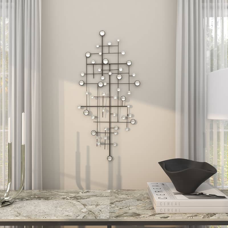 Metal Abstract Home Wall Decor with Crystal Embellishments - Silver - Roche River Decor