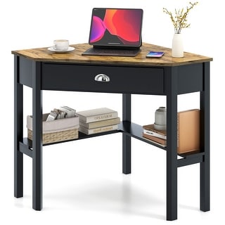 Costway Triangle Computer Desk Corner Office Desk Laptop Table w/ - On ...
