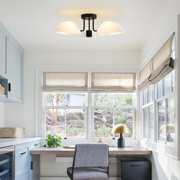 3 - Light Modern Semi Flush Mount Ceiling Light with Milk