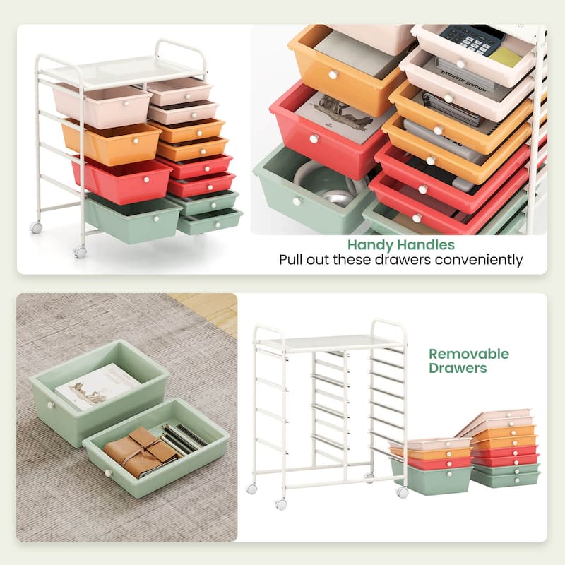 Costway 15 Drawer Rolling Storage Cart Tools Scrapbook Paper Office - See Details
