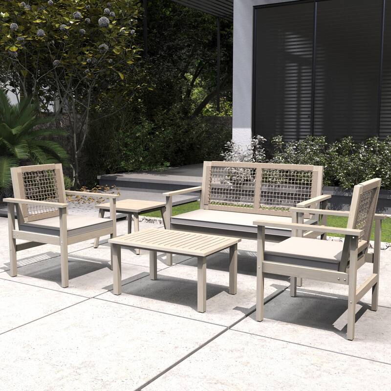 5-Piece Outdoor Acacia Wood Furniture Set with Seat Cushions