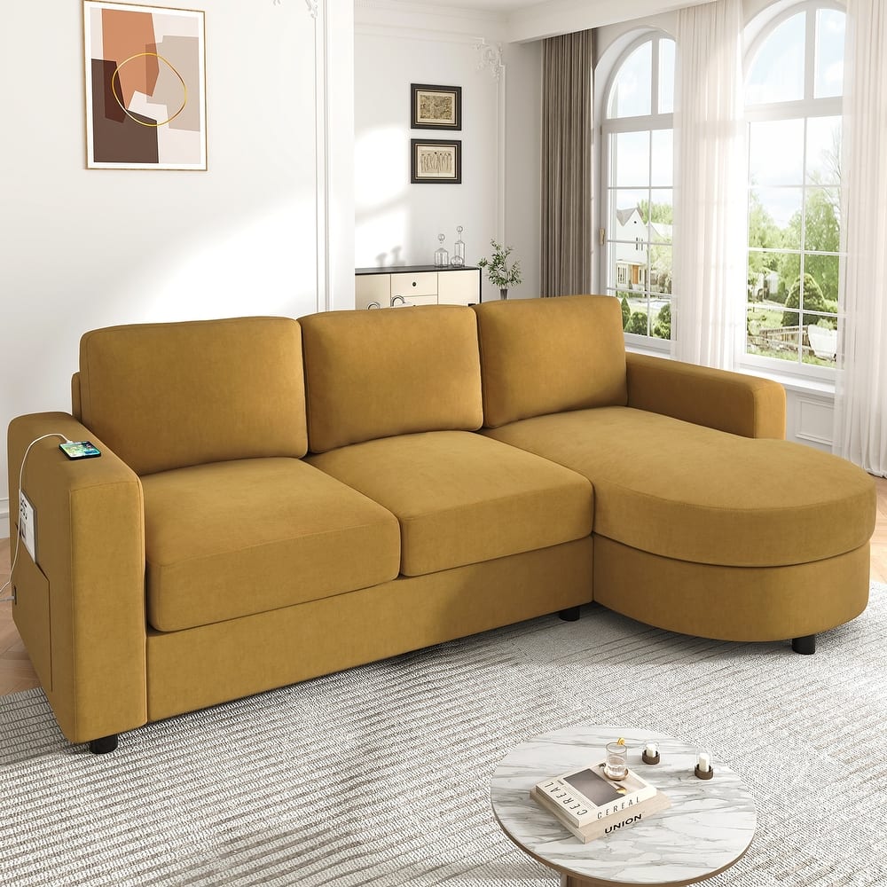 Modern Sectional Sofa 84.6" L-shaped Sofa Couch with a Curved Chaise Lounge