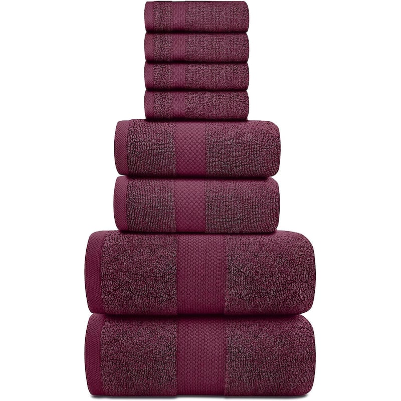 White Classic Luxury Cotton 8Pc Multi Size Towel Set [2 Bath Towels, 2 Hand Towels, 4 Washcloths]