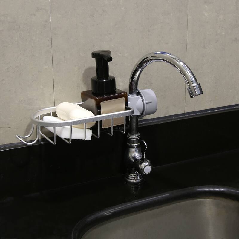 Aluminum Faucets Caddy Organizer Semicircle 10.83"x4.25"x2.64" - Silver Tone