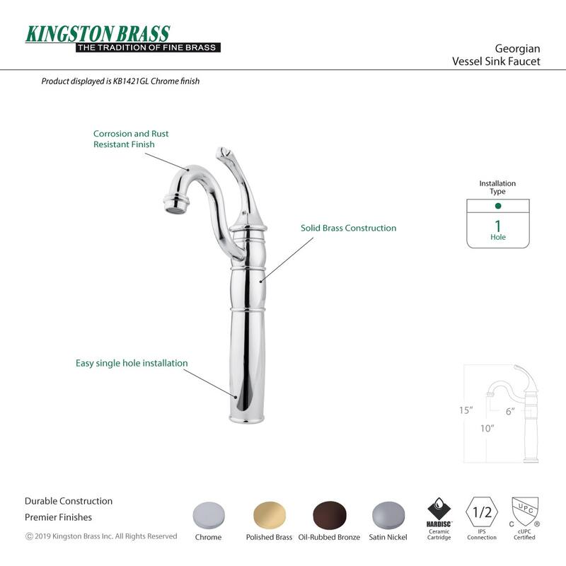 Kingston Brass Georgian Vessel Faucet with Deck Plate and Metal Lever